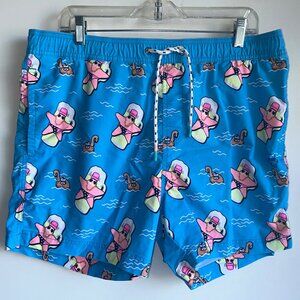 Blue Starfish Patterned Men's Swim Trunks
